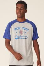 Camiseta NBA Raglan Estampada New York Knicks Casual Cinza Mescla