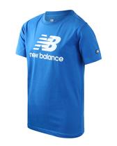 Camiseta New Balance Boys Cotton Core Stacked Logo Azul Brilhante