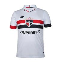 Camiseta New Balance Home SPFC 2024 Torcedor Masculina - Branco Vermelho e Preto