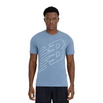 Camiseta New Balance Logo Performance masculina azul e branco Camiseta New Balance Logo Performance masculina azul e branco