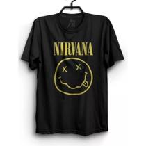 Camiseta Nirvana Banda Rock Emoji T-shirt Algodão Unissex