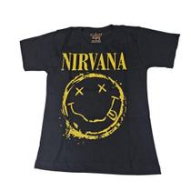 Camiseta Nirvana Logo Smile Blusa Infantil Banda de Rock Bo535 Bori002 Camiseta Nirvana Logo Smile Blusa Infantil Banda de Rock Bo535 Bori002
