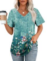 Camiseta OFEEFAN Plus para mulheres com decote em V e manga curta solta