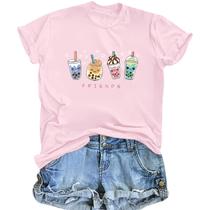 Camiseta Oiiaayy Cute Graphic Boba Tea Bubble Tea para meninas rosa Camiseta Oiiaayy Cute Graphic Boba Tea Bubble Tea para meninas rosa