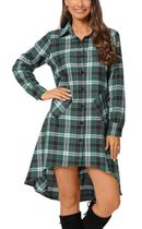 Camiseta Olrain Xadrez com decote em V e manga comprida para mulheres Camiseta Olrain Xadrez com decote em V e manga comprida para mulheres