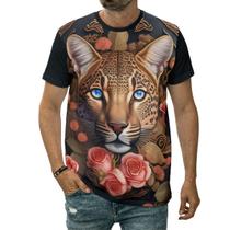 Camiseta Onça-pintada Entre Flores Floresta Animal Natureza