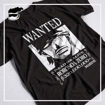 Camiseta One Piece Zoro Wanted 100% Algodão Preta