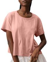 Camiseta OPCAKM, blusas fofas para mulheres, plissada, swing de verão