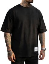 Camiseta Opomelo de manga curta de grandes dimensões Masculina preta Camiseta Opomelo de manga curta de grandes dimensões Masculina preta