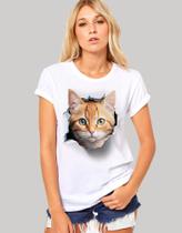 Camiseta Ou Baby Look Cachorro Gato Tigre Espiando 3d