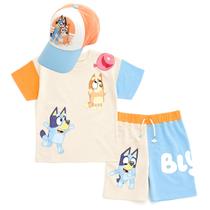 Camiseta Outfit Bluey Bingo Little Boys, shorts e boné de 7 a 8 anos