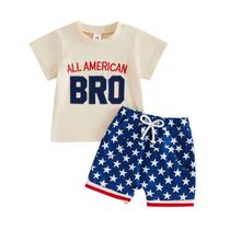 Camiseta Outfit Bonangber Toddler Boy 4th of July com shorts Star Camiseta Outfit Bonangber Toddler Boy 4th of July com shorts Star