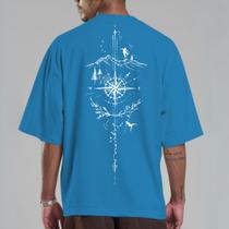 Camiseta Oversize Algodão Estampa Bússola Fit Relaxado Masculina Algodão Modelagem Ampla Masculina