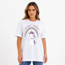 Camiseta Oversized Academia Unicórnio Frase Feminina