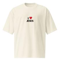 Camiseta Oversized Algodão Malha Premium Estampa Jesus Amor Camiseta Oversized Algodão Malha Premium Estampa Jesus Amor