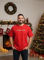 Camiseta Oversized Algodao Premium Masculina Vermelha Dourada Natal Moda Crista Vinil Alto Relevo Camiseta Oversized Algodao Premium Masculina Vermelha Dourada Natal Moda Crista Vinil Alto Relevo