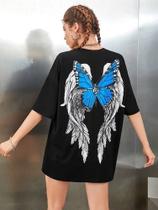 Camiseta Oversized Asas Anjo Azul Estilosa Feminina Moda Camiseta Oversized Asas Anjo Azul Estilosa Feminina Moda