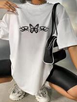 Camiseta Oversized Borboleta Tribal Feminina Larga T-shirt