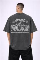 Camiseta Oversized Chumbo Estonada Stay Focused Algodão 100% Fio 30.1 Premium