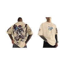 Camiseta Oversized De Algodão Cáqui Demon Slayer Akaza Cabelos Roxos Pose De Combate Tinta Espirrada Camiseta Oversized De Algodão Cáqui Demon Slayer Akaza Cabelos Roxos Pose De Combate Tinta Espirrada