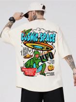 CAMISETA OVERSIZED DE ALGODÃO FLANELADO CUSMIC-SPACE Estilo Rua Top Tecido Premium