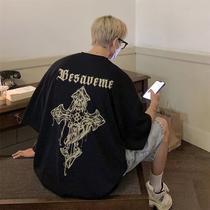 Camiseta Oversized Estilo Rua Cruz Coreano Camisão