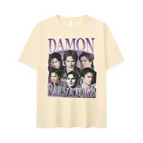 Camiseta Oversized Feminina Com Estampa De Drama De TV Damon Salvatore Ian Somerhalder Moda Retrô