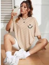 Camiseta Oversized Feminina Smil Sorriso Blusa 100 Algodão Street Waer Unissex Academia