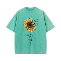 Camiseta Oversized Feminina Vintage - Estampa de Girassol e Borboleta - Algodão Preto