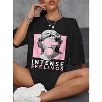 Camiseta oversized grande ombro caído tendência trust