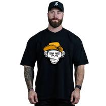 Camiseta Oversized Masculina Básica Estampa Personalizada Macaco Descolado Corte Largo Confortável Algodão Fio Penteado Premium