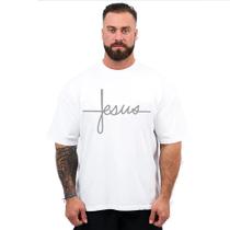 Camiseta Oversized Masculina Corte Largo Básica Gola Redonda Personalizada Jesus Algodão Respirável Premium