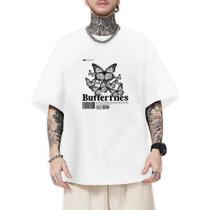 Camiseta Oversized Masculina Desenho Butterflies Camisa Estilo Streetwear Confortável Leve e Macia