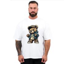 Camiseta Oversized Masculina Estampa Clássica Personalizada Urso Desenho Tendência Casual Algodão Fio Penteado Premium