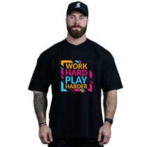 Camiseta Oversized Masculina Estampa Esclusiva Play Harder Esportiva Confortável Algodão Premium