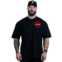 Camiseta Oversized Masculina Estampa Personalizada Deadpool 2 Corte Largo Confortável Tendência Casual