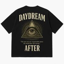 Camiseta Oversized Premium 100% Algodão com Estampa DTF - Modelo After Daydream Preta Camiseta Oversized Premium 100% Algodão com Estampa DTF - Modelo After Daydream Preta
