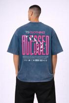 Camiseta Oversized Premium Burn Azul Vintage Mármore Algodão 20.1 220g Estonada -Zero Encolhimento