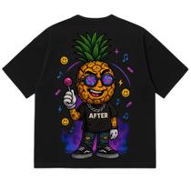 Camiseta oversized preta abacaxi vibes 100% algodão premium com estampa dtf Camiseta oversized preta abacaxi vibes 100% algodão premium com estampa dtf