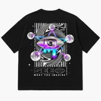 Camiseta Oversized Preta Premium 100% Algodão com Estampa DTF Camiseta Oversized Preta Premium 100% Algodão com Estampa DTF