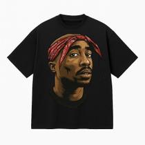 Camiseta Oversized Preta Tupac 100% Algodão Premium com Estampa DTF Camiseta Oversized Preta Tupac 100% Algodão Premium com Estampa DTF