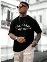 Camiseta Oversized Preto Com Estampa California Gola Redonda Grande Estampada Da Moda Unissex