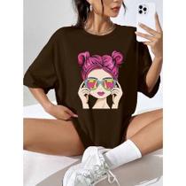 Camiseta Oversized Rosa Chiclete Pink Larga T Shirt Estilosa Blogueira Gola Redonda Poliéster
