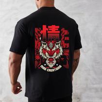 Camiseta Oversized Roupas de Fitness Samurai Letras Japa Treino 100% Camisas de Algodão Foco
