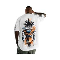 Camiseta Oversized Unissex Dragon Ball Goku Buu Em Algodão Com Estampa De Aquarela E Grafite,