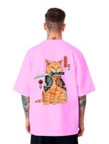 Camiseta Oversized Unissex Gato Samurai Japonês Katana