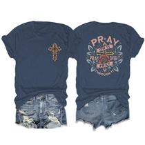 Camiseta Pairxily Christian Pray Bible Verse para mulheres azul marinho