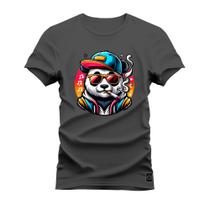 Camiseta Panda Descolado Estampada Algodão Confortável 30.1 Penteada