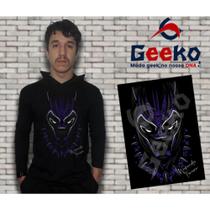 Camiseta Pantera Negra Manga Longa com Capuz Black Panther Geeko