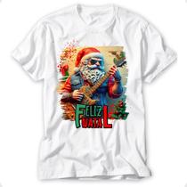 Camiseta papai noel camisa natal rock roll blusa feliz natal